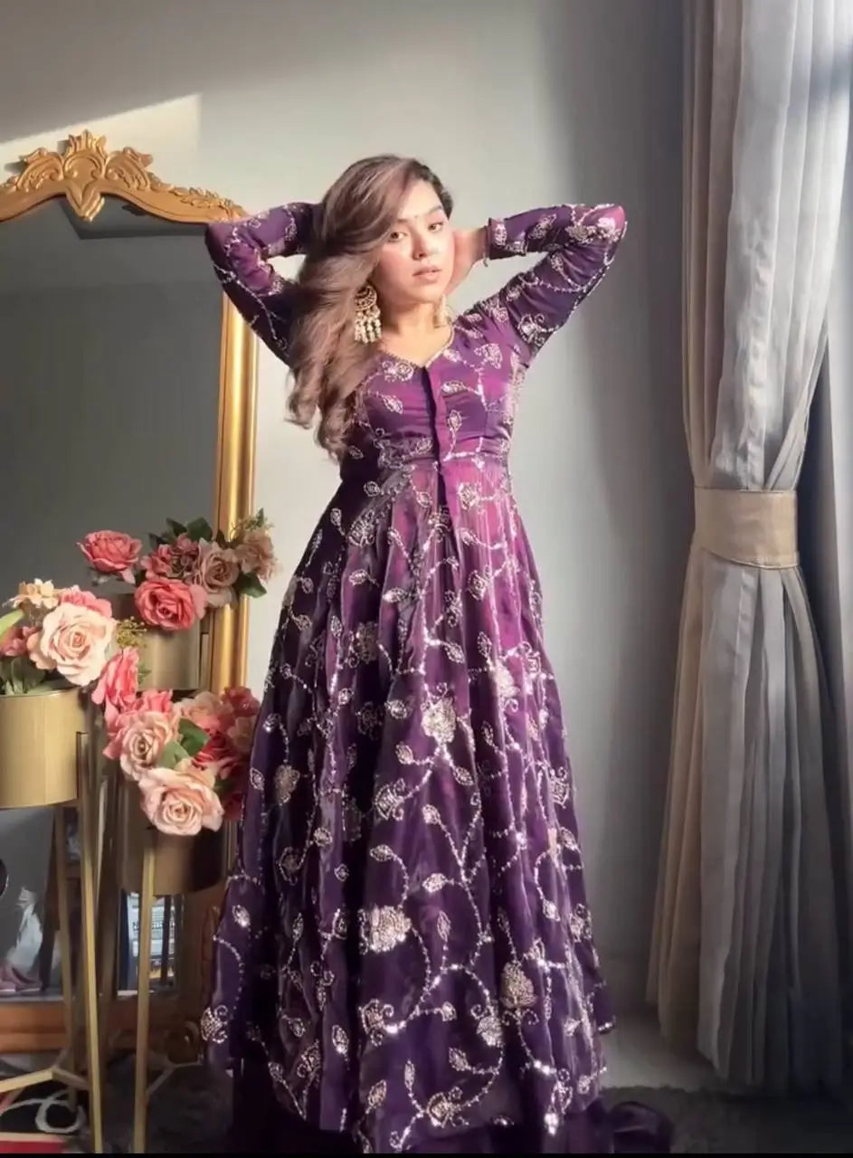 Embroidered Fandy Silk Kurti Sharara Set