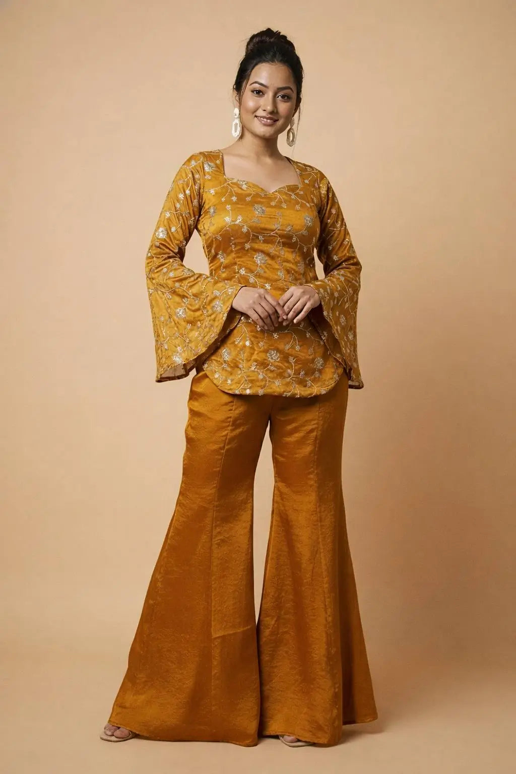 Embroidered Fandy Silk Top Palazzo Set