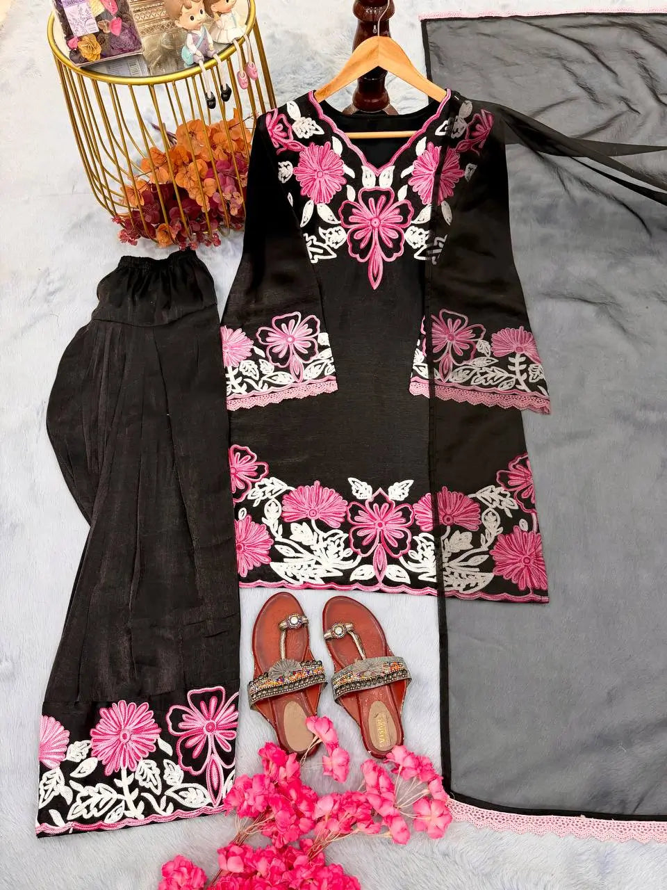 Embroidered Farshi Palazzo Suit Set for Festive and Family Occasions