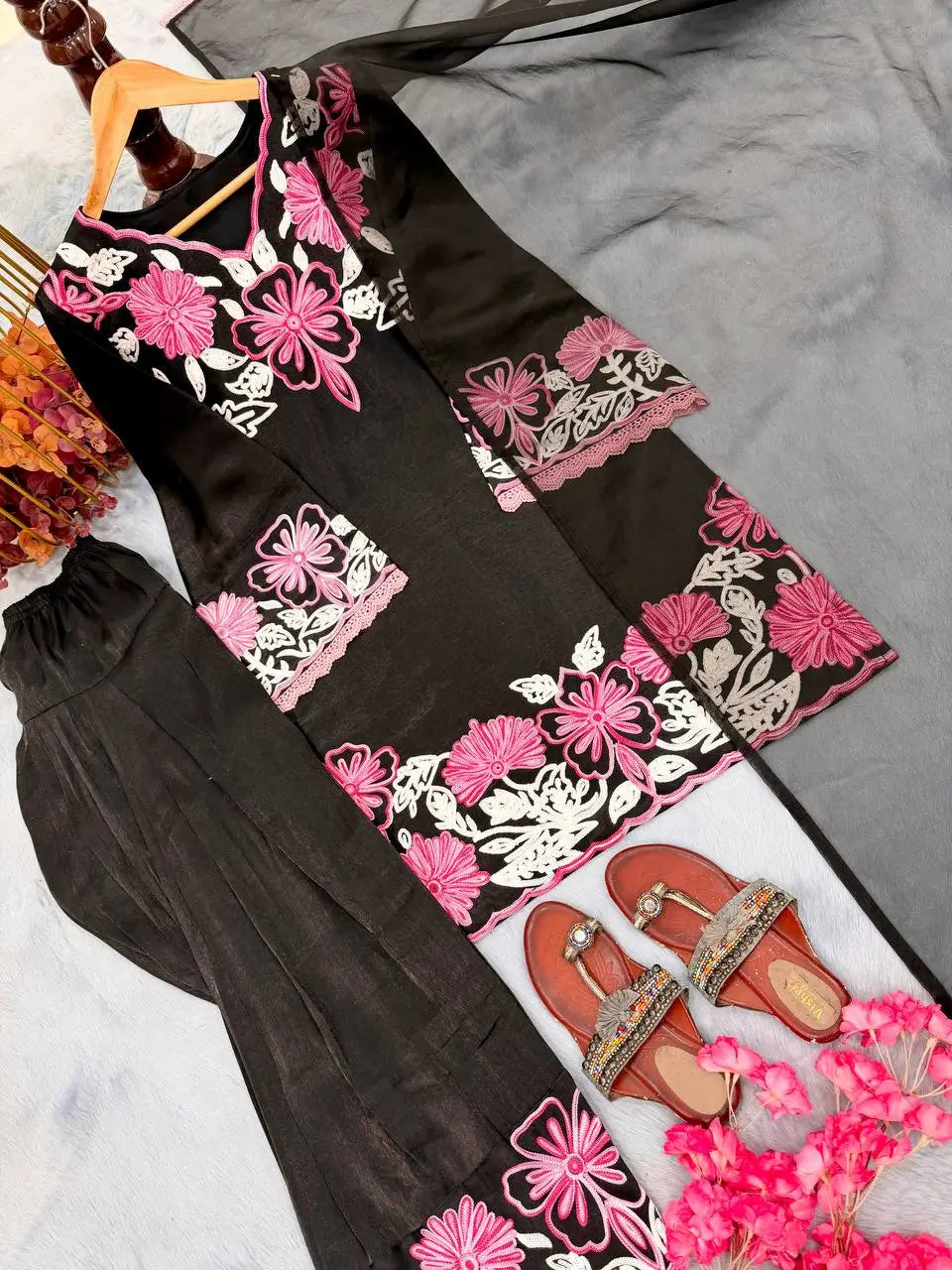 Embroidered Farshi Palazzo Suit Set for Festive and Family Occasions