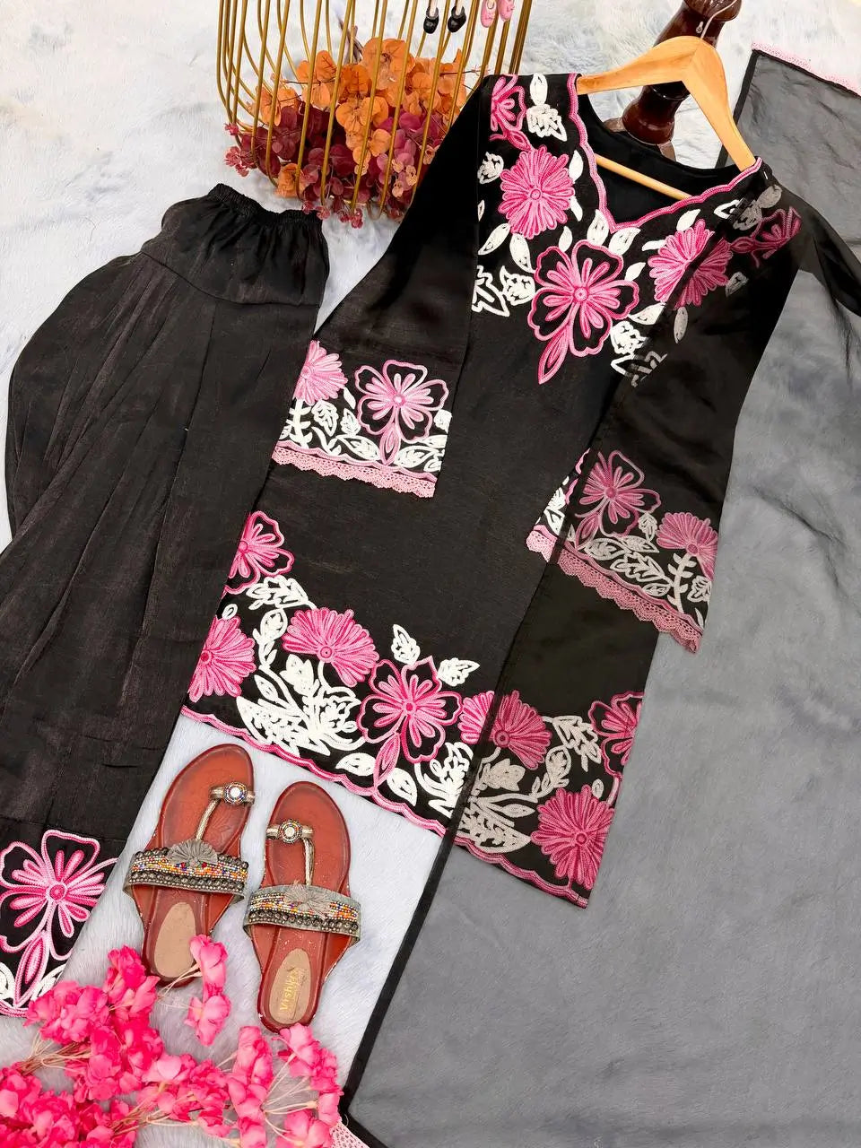 Embroidered Farshi Palazzo Suit Set for Festive and Family Occasions