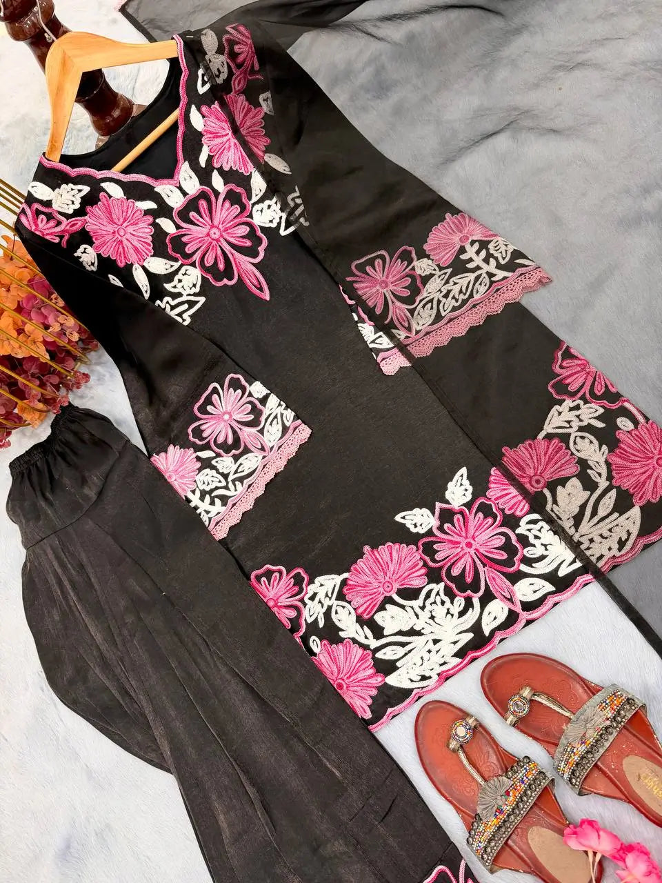 Embroidered Farshi Palazzo Suit Set for Festive and Family Occasions