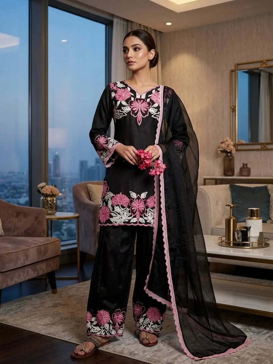 Embroidered Farshi Palazzo Suit Set for Festive and Family Occasions