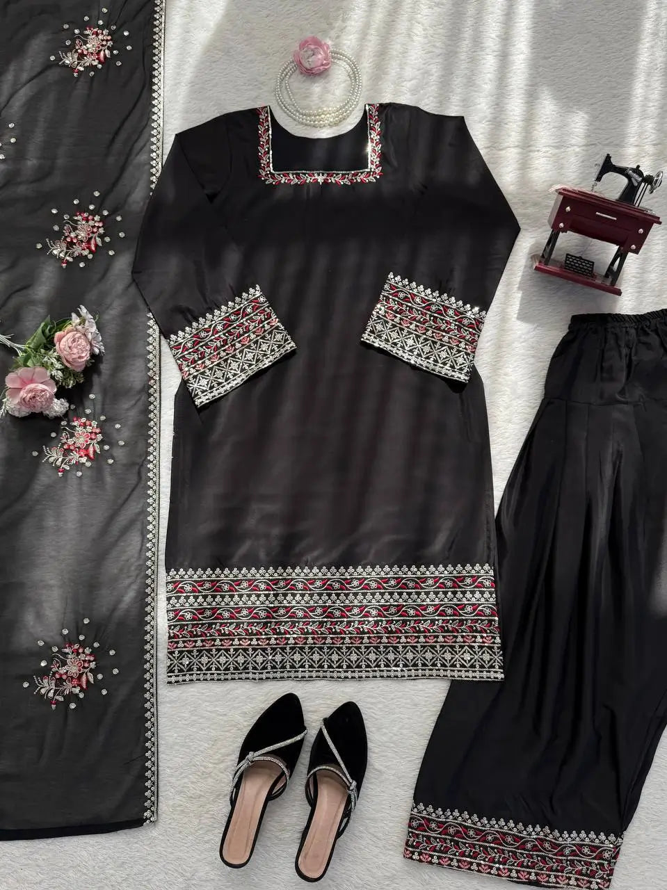 Embroidered Farshi Plazo Suit for Festive and Wedding Occasions