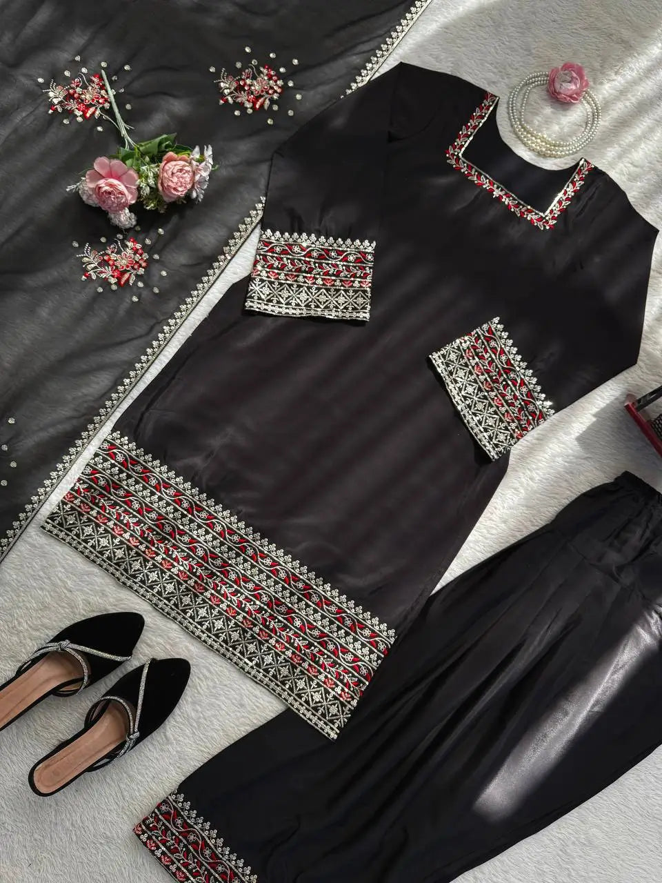Embroidered Farshi Plazo Suit for Festive and Wedding Occasions