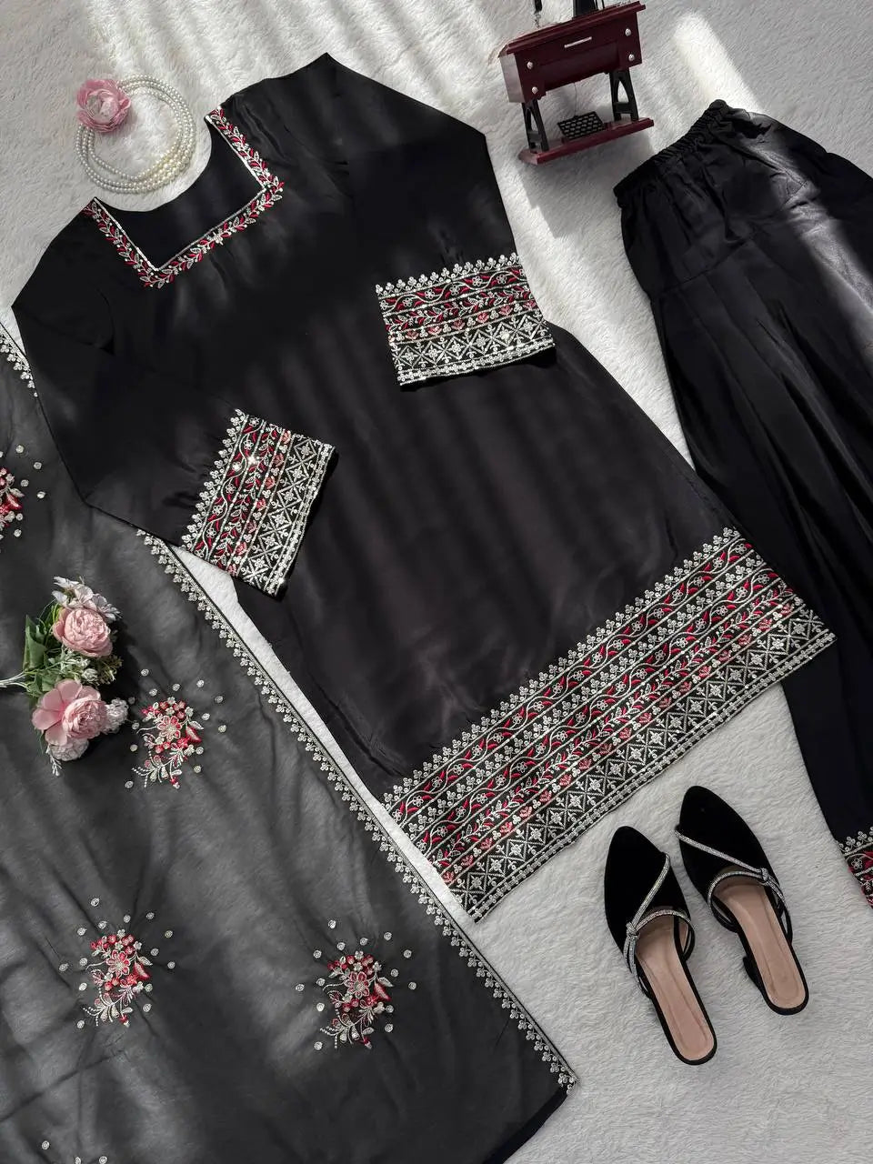 Embroidered Farshi Plazo Suit for Festive and Wedding Occasions