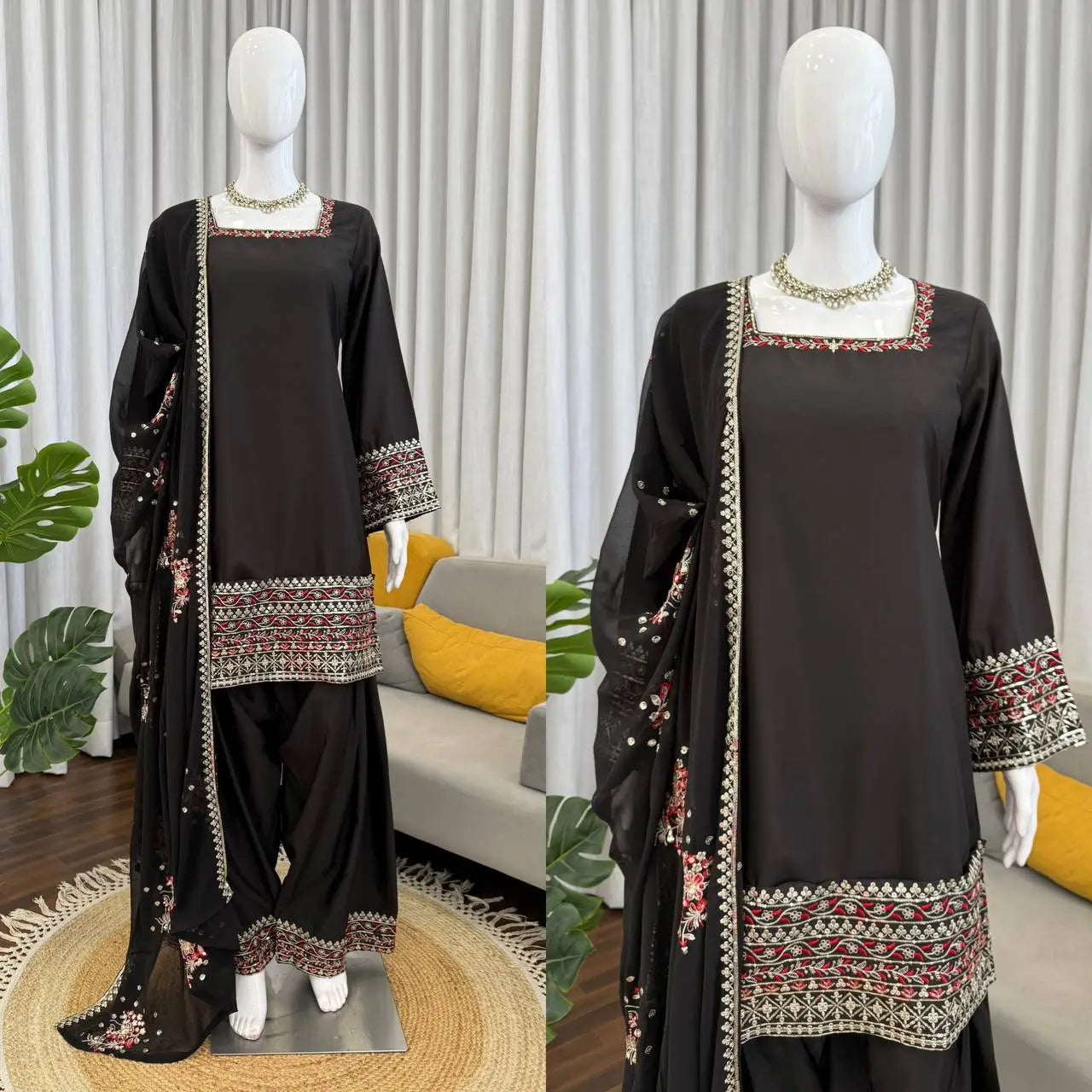 Embroidered Farshi Plazo Suit for Festive and Wedding Occasions