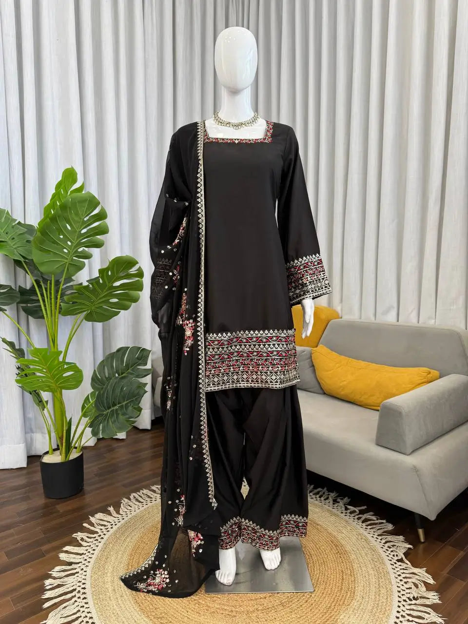 Embroidered Farshi Plazo Suit for Festive and Wedding Occasions