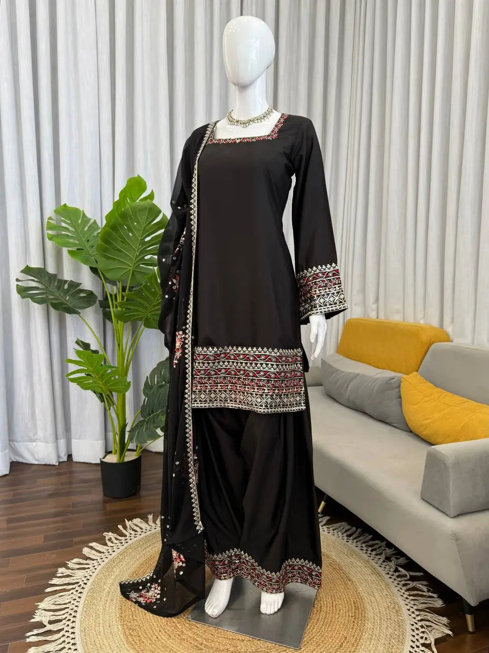Embroidered Farshi Plazo Suit for Festive and Wedding Occasions