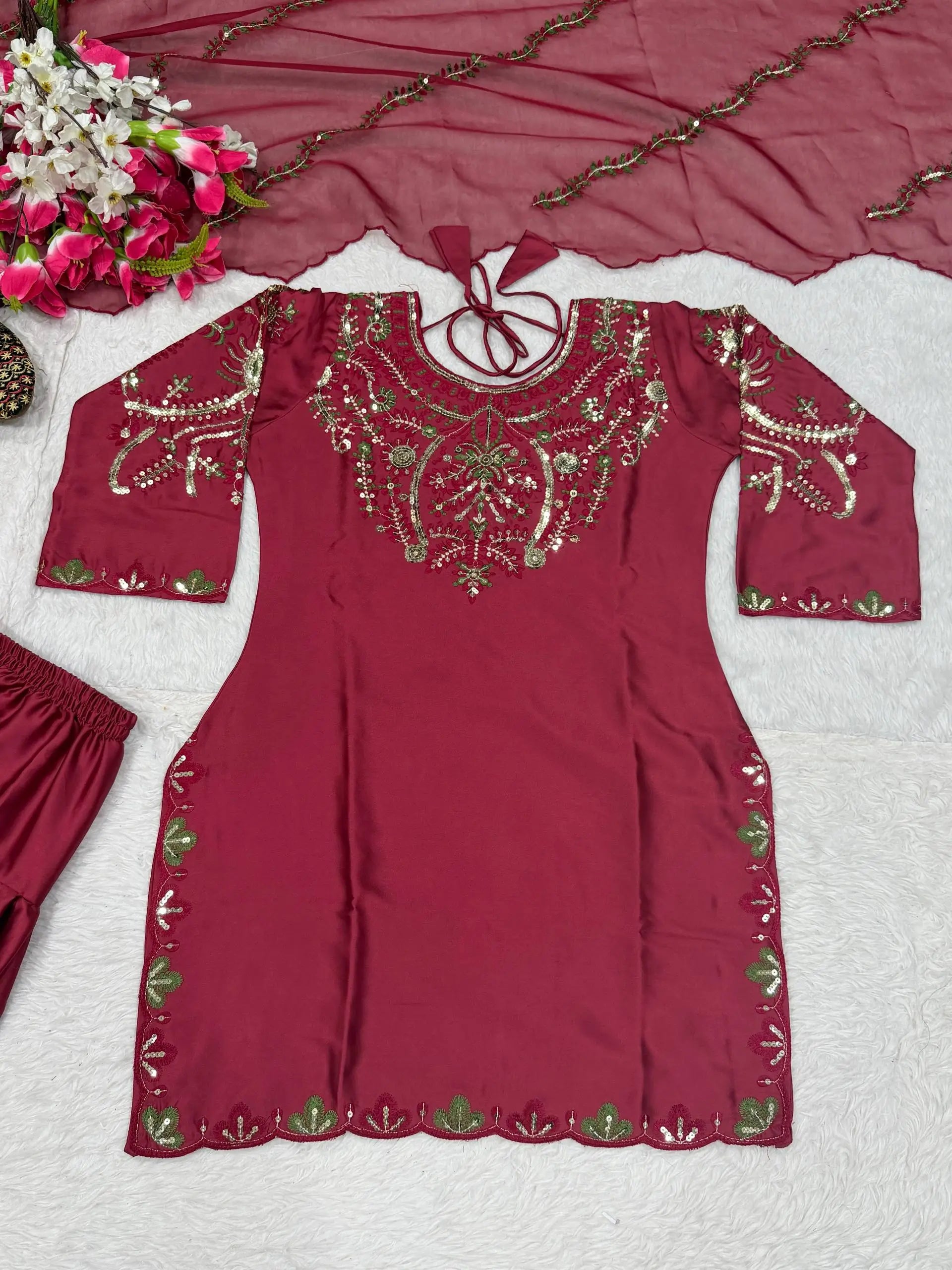 Embroidered Farshi Salwar Suit Set for Festive and Wedding Wear