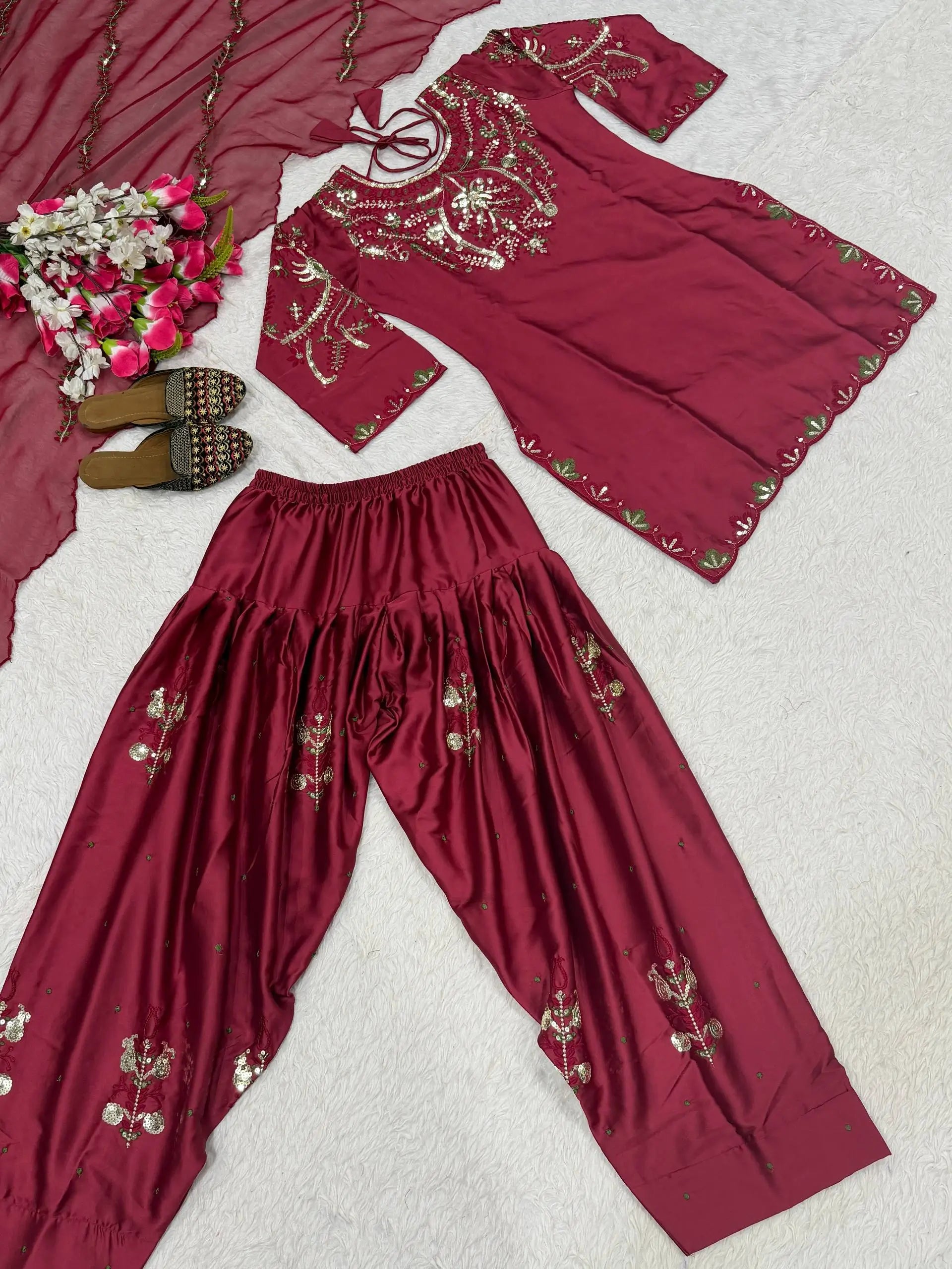 Embroidered Farshi Salwar Suit Set for Festive and Wedding Wear