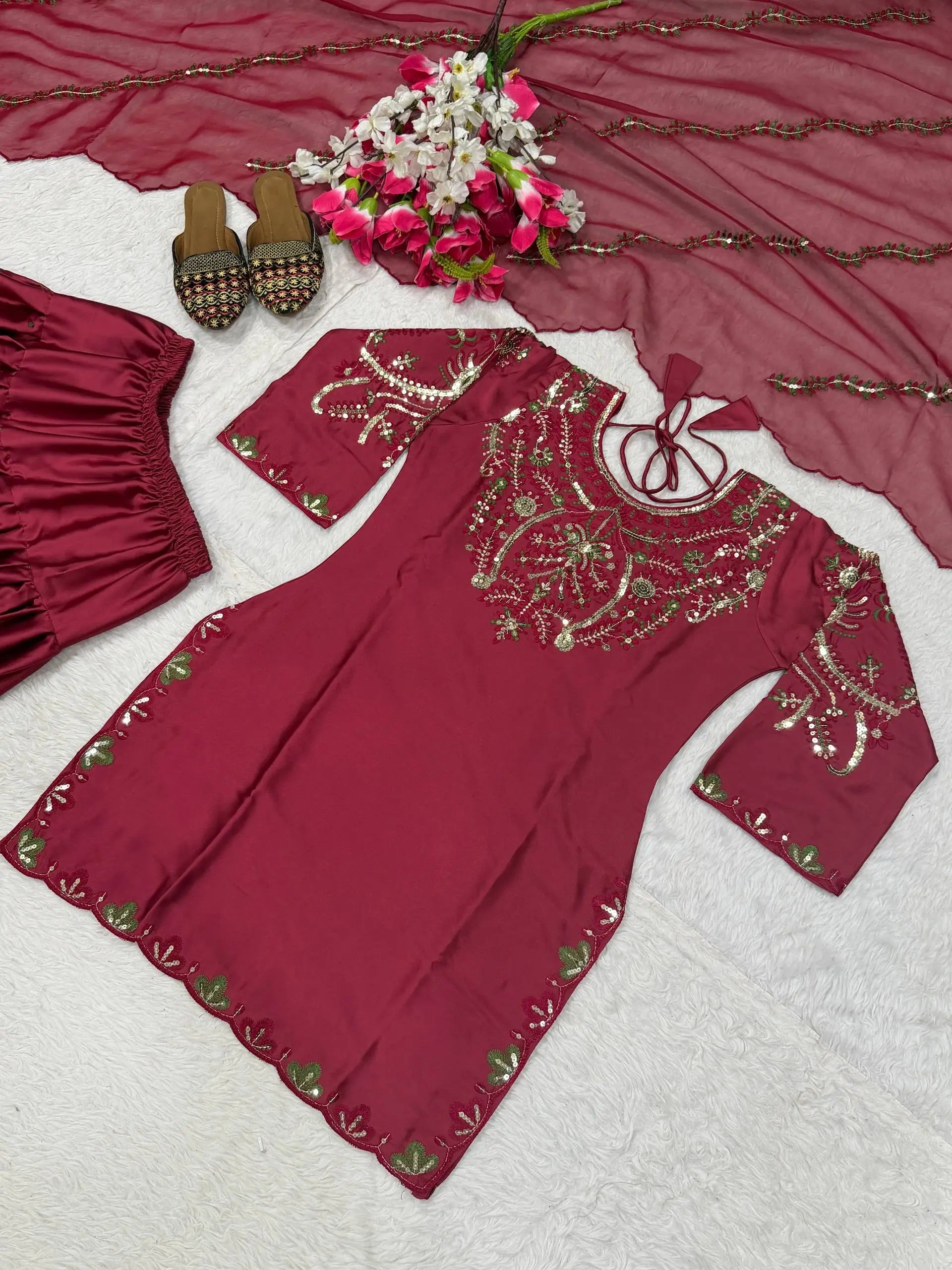 Embroidered Farshi Salwar Suit Set for Festive and Wedding Wear