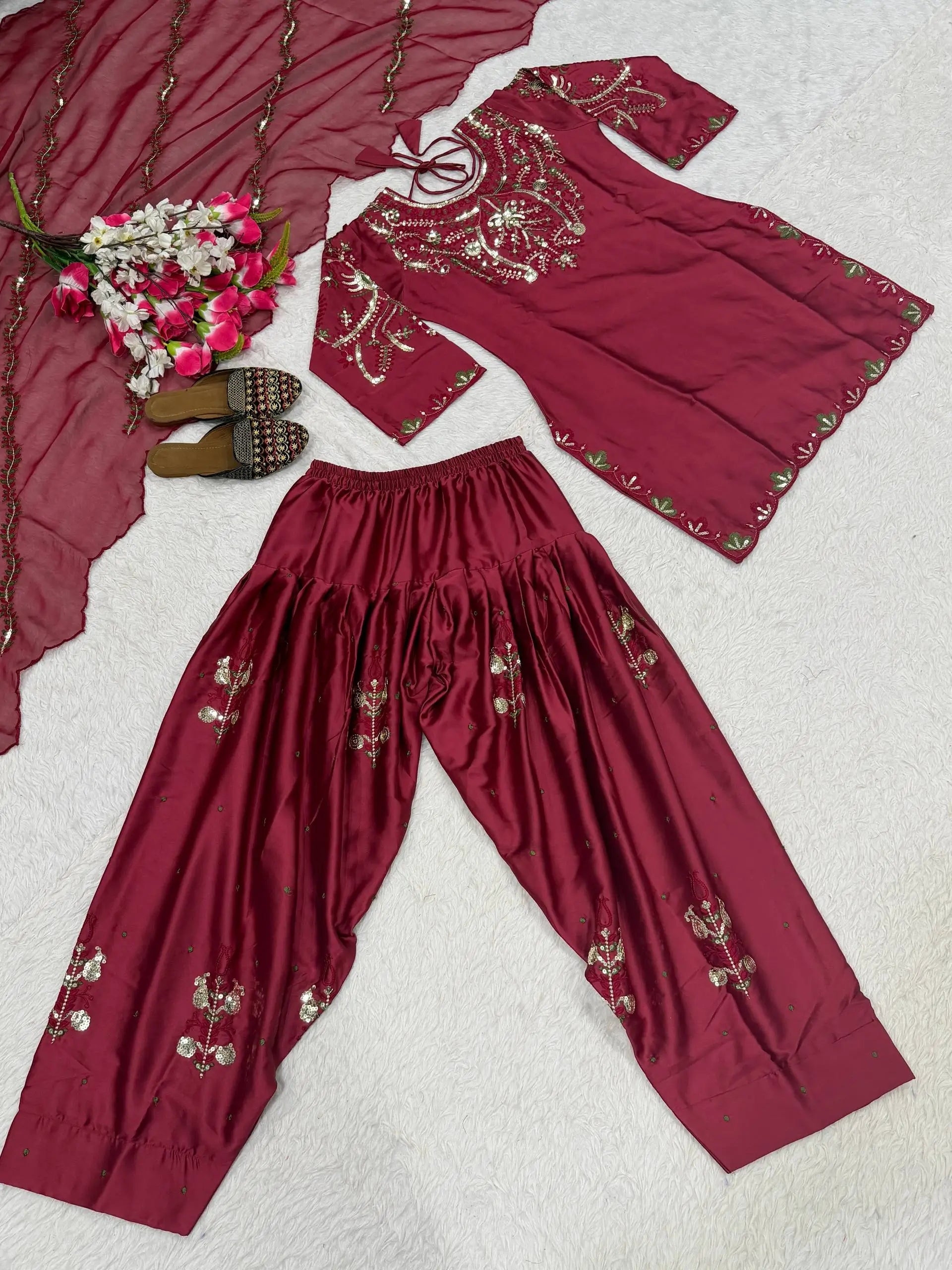 Embroidered Farshi Salwar Suit Set for Festive and Wedding Wear