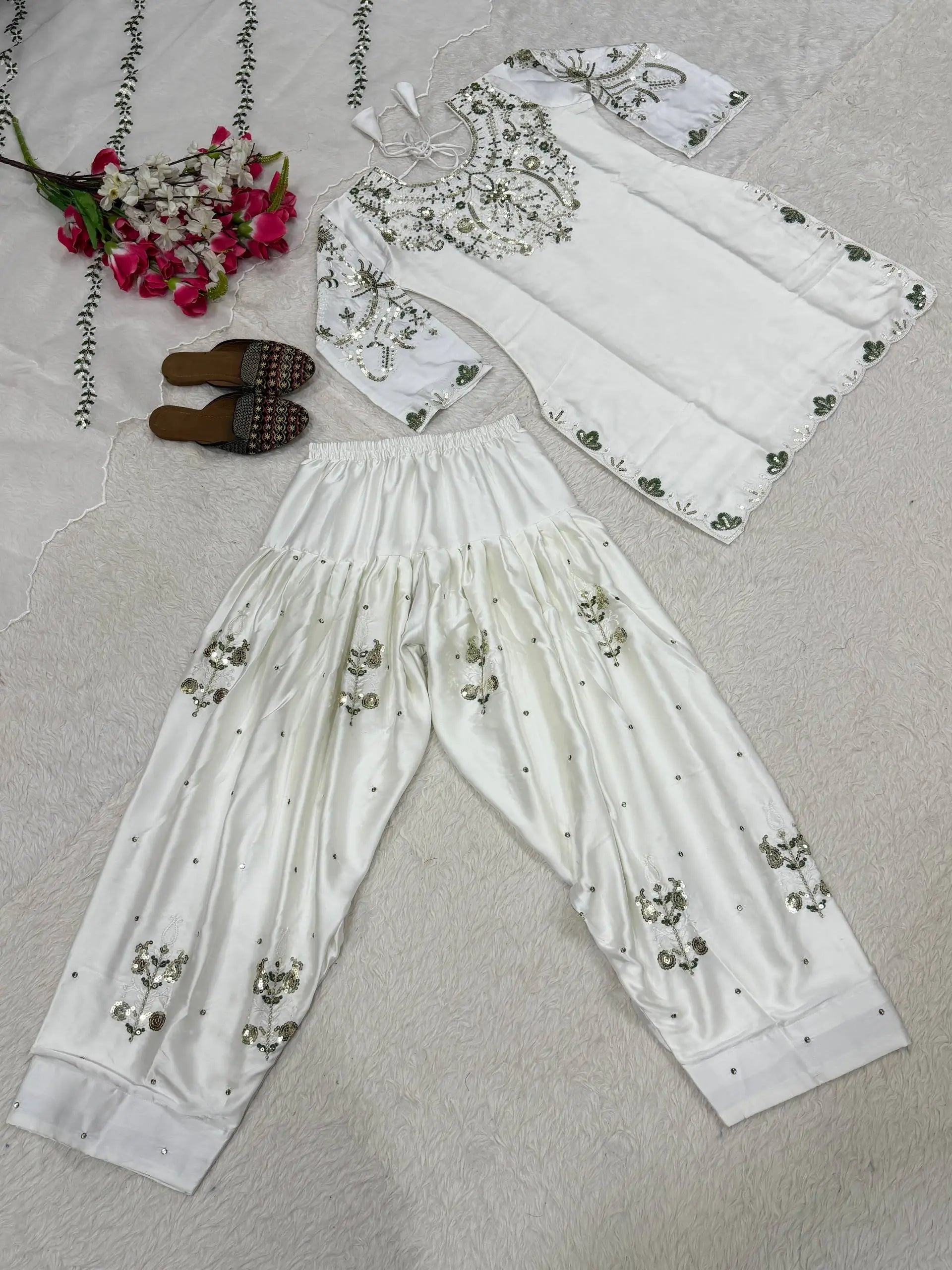 Embroidered Farshi Salwar Suit Set for Festive and Wedding Wear