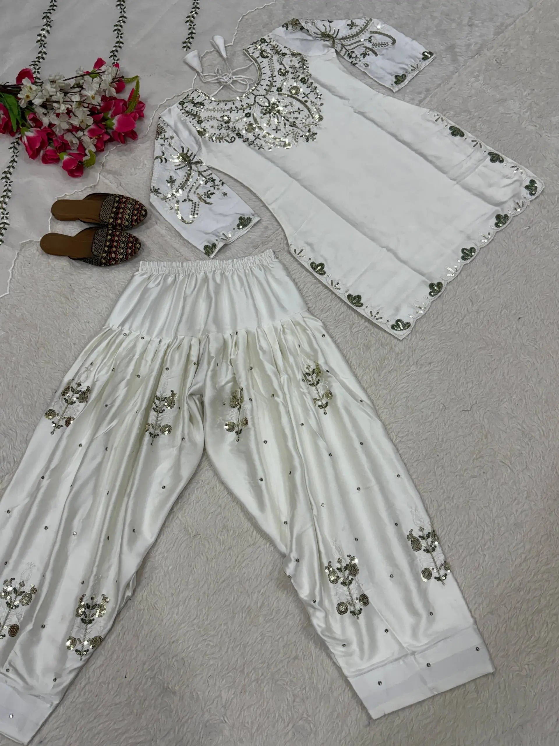Embroidered Farshi Salwar Suit Set for Festive and Wedding Wear
