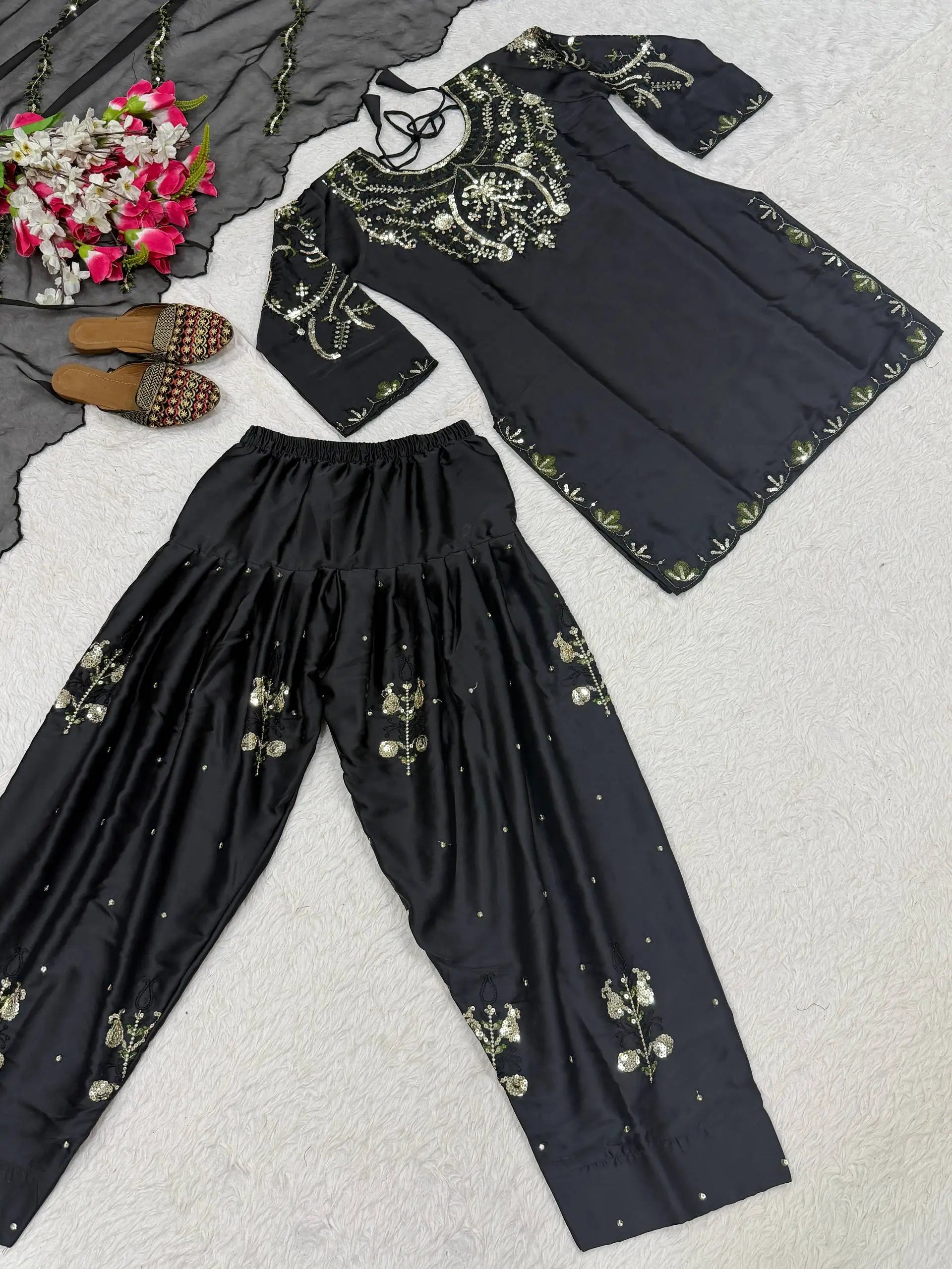 Embroidered Farshi Salwar Suit Set for Festive and Wedding Wear