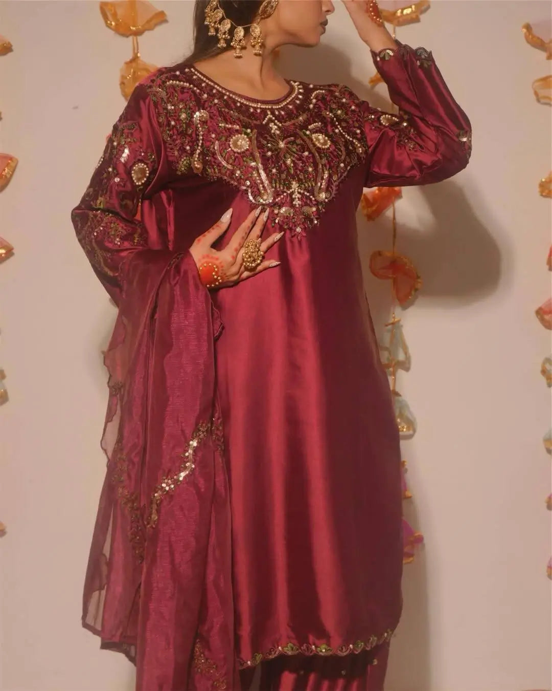 Embroidered Farshi Salwar Suit Set for Festive and Wedding Wear