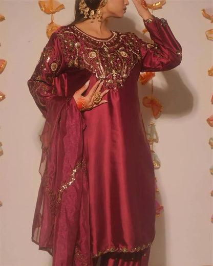 Embroidered Farshi Salwar Suit Set for Festive and Wedding Wear