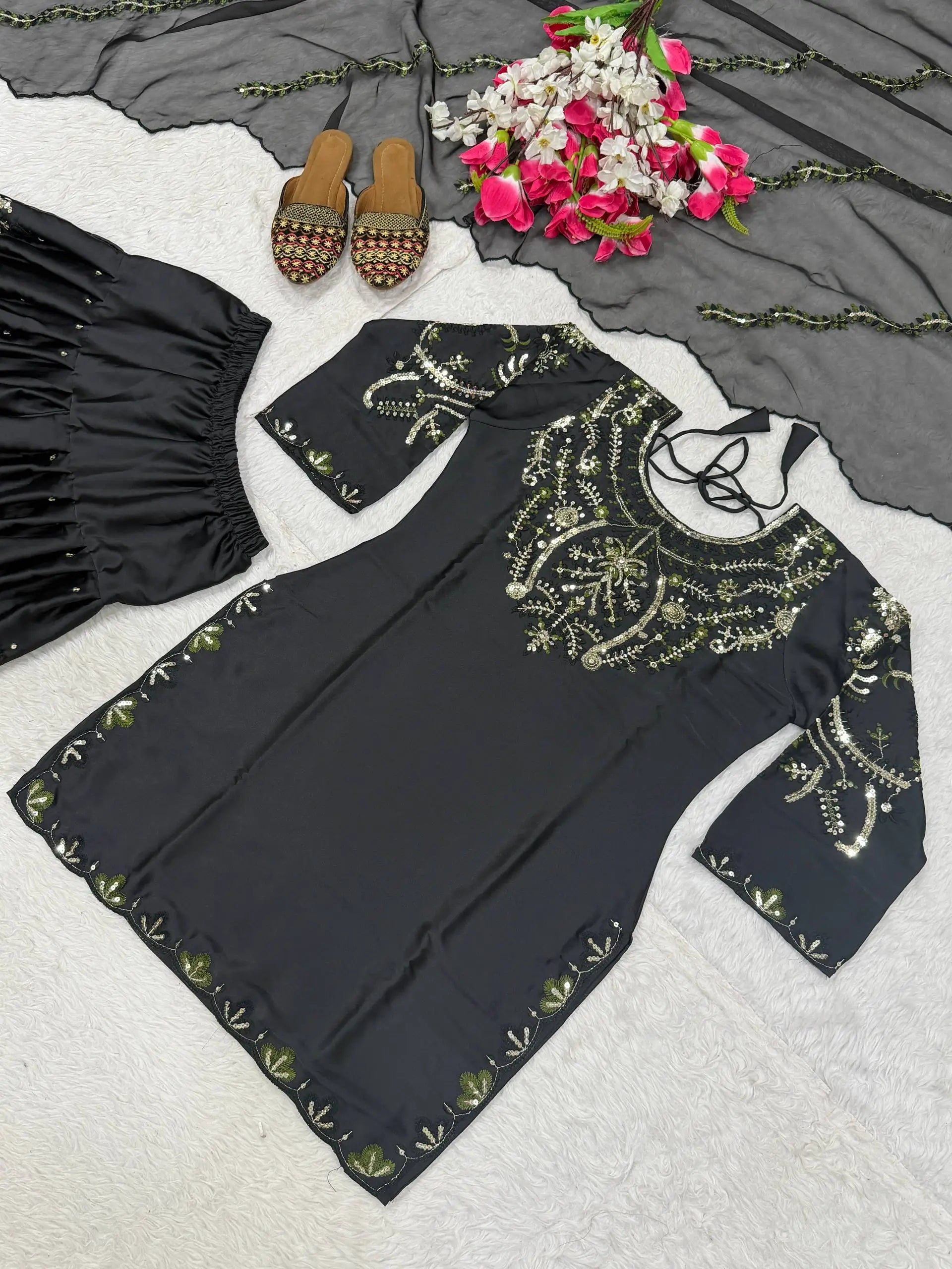 Embroidered Farshi Salwar Suit Set for Festive and Wedding Wear
