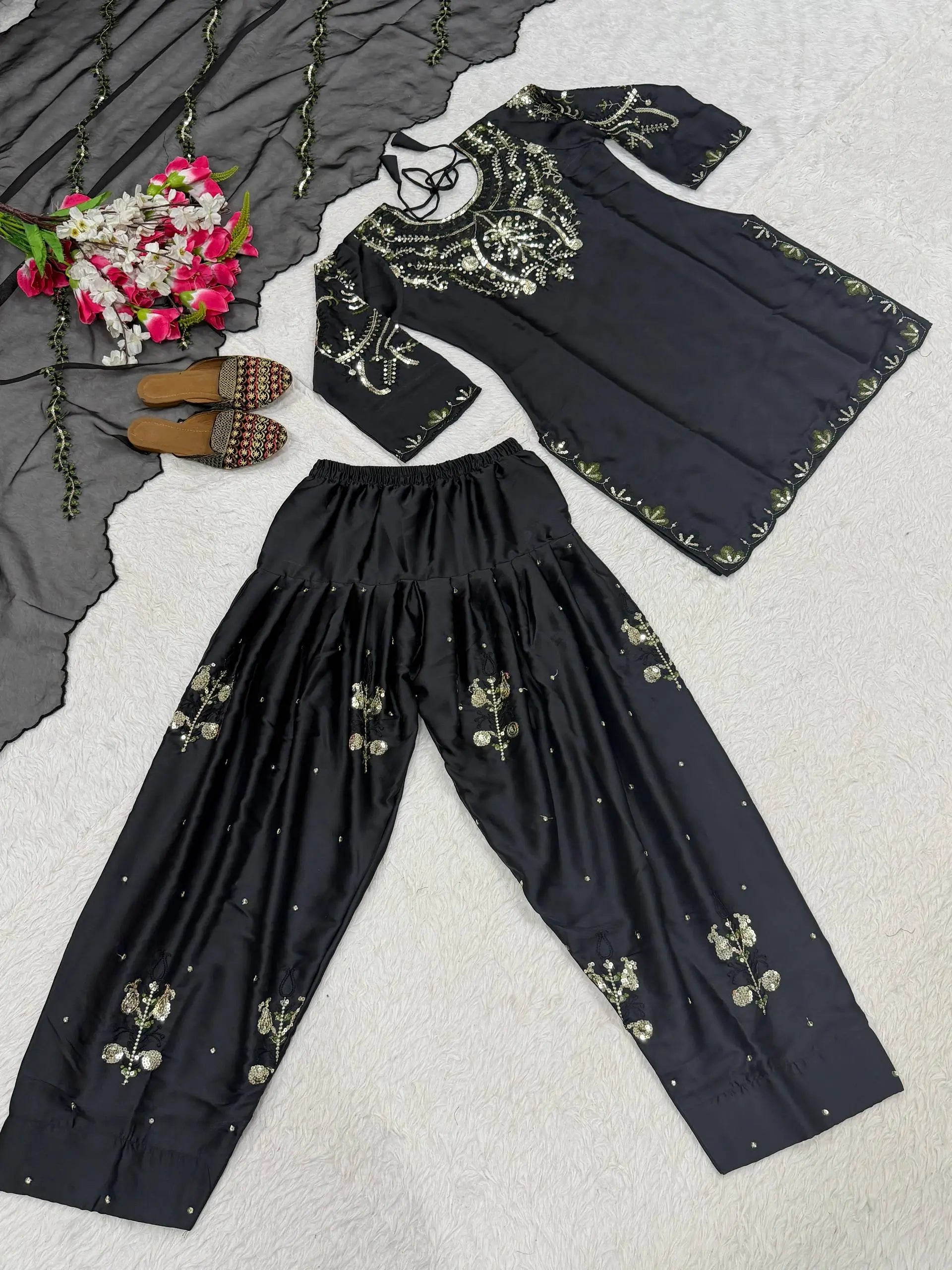 Embroidered Farshi Salwar Suit Set for Festive and Wedding Wear