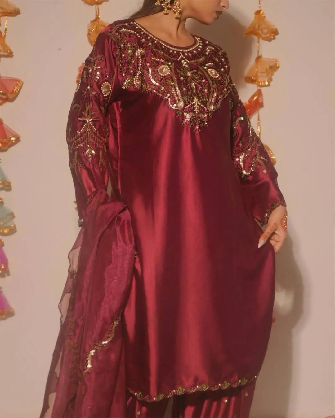 Embroidered Farshi Salwar Suit Set for Festive and Wedding Wear
