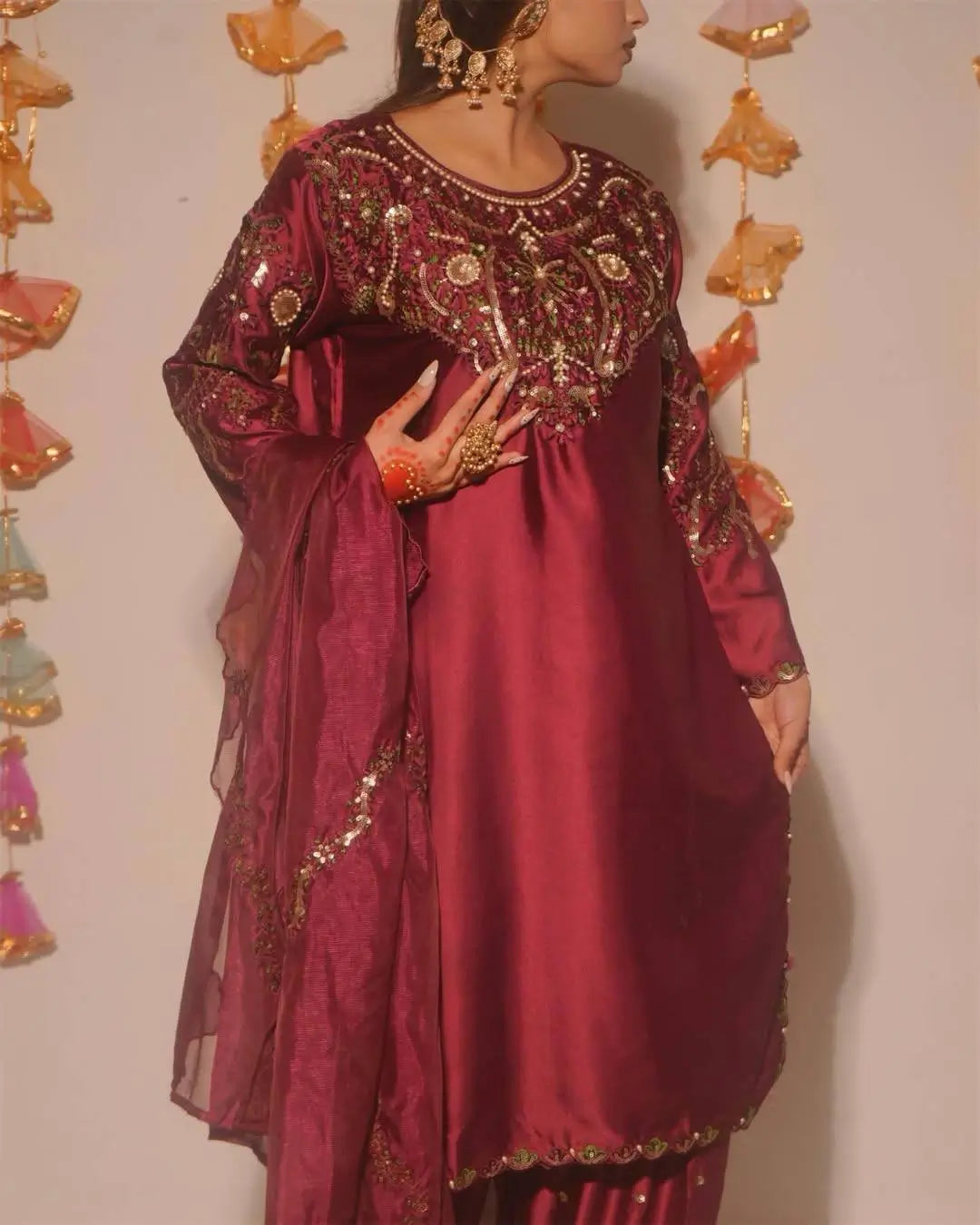 Embroidered Farshi Salwar Suit Set for Festive and Wedding Wear