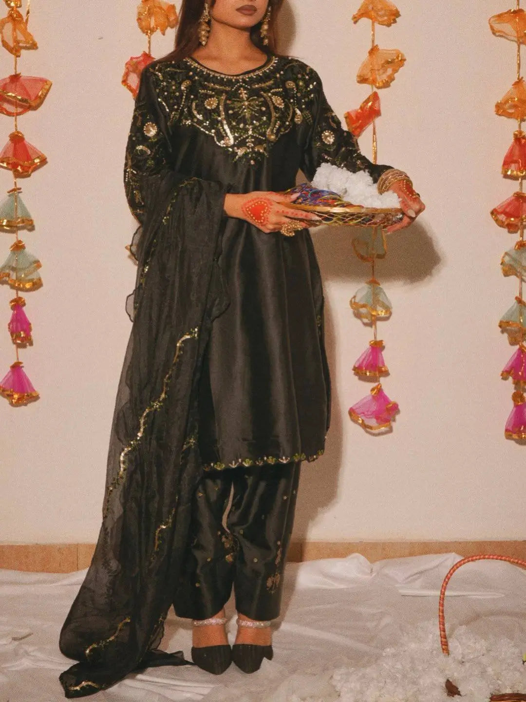 Embroidered Farshi Salwar Suit Set for Festive and Wedding Wear
