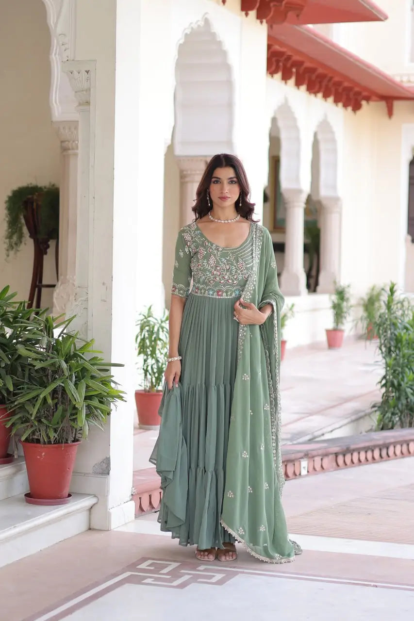 Embroidered Faux Blooming Anarkali Gown Set