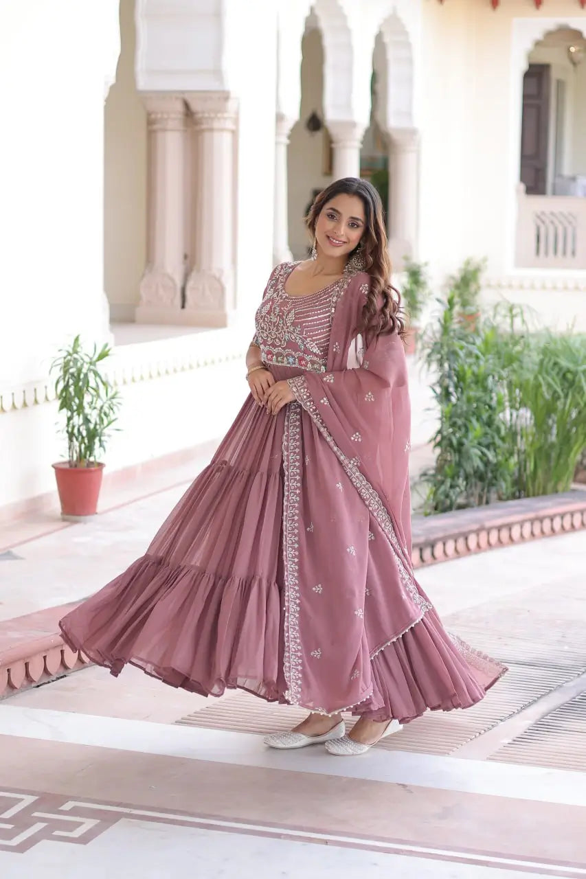 Embroidered Faux Blooming Anarkali Gown Set