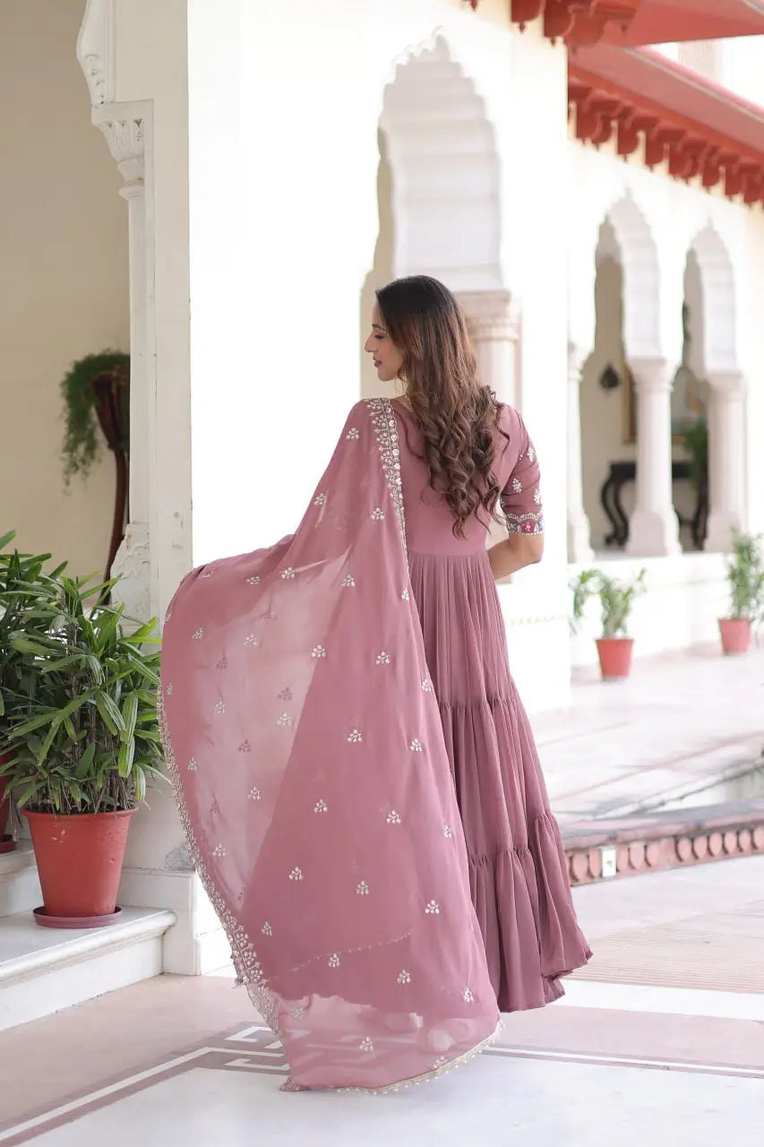 Embroidered Faux Blooming Anarkali Gown Set