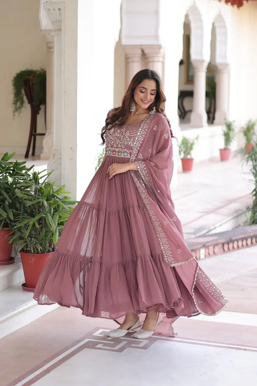 Embroidered Faux Blooming Anarkali Gown Set