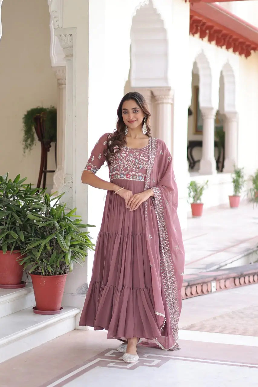 Embroidered Faux Blooming Anarkali Gown Set