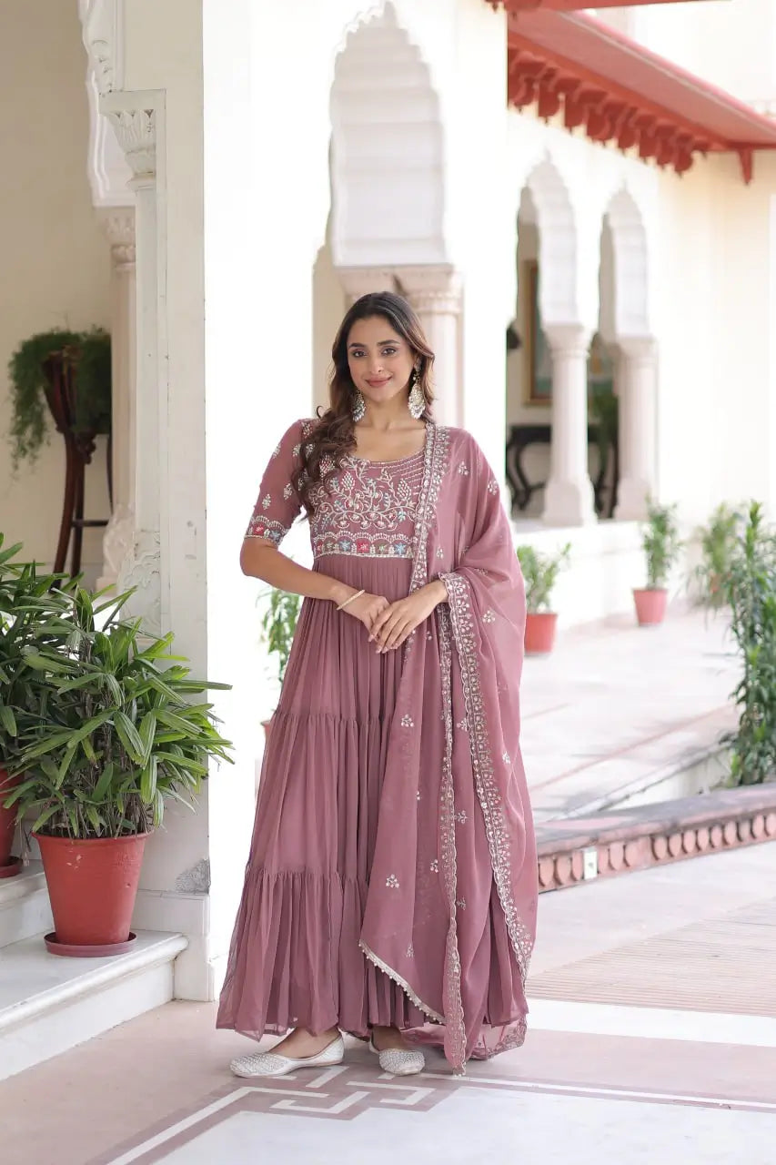 Embroidered Faux Blooming Anarkali Gown Set
