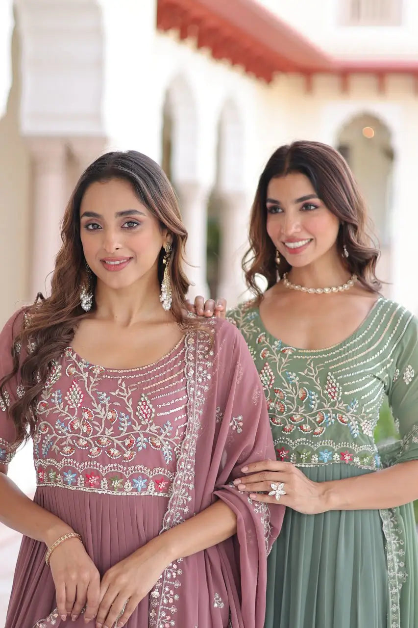 Embroidered Faux Blooming Anarkali Gown Set