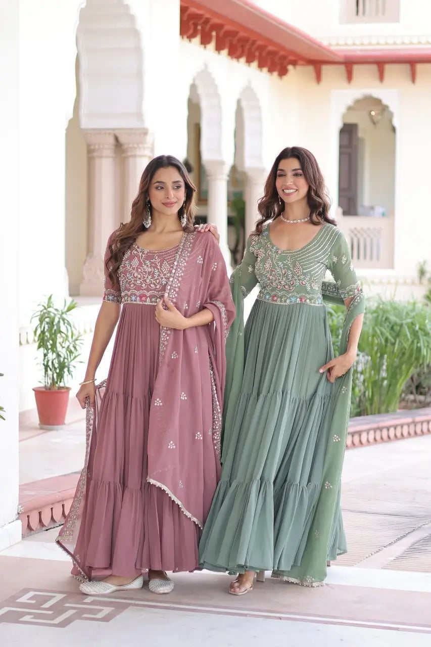 Embroidered Faux Blooming Anarkali Gown Set