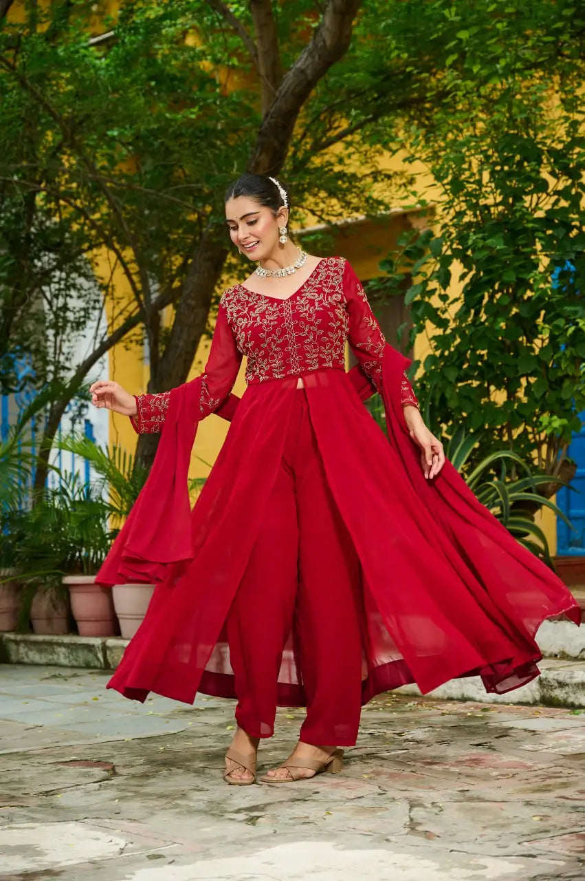 Embroidered Faux Blooming Anarkali Suit Set