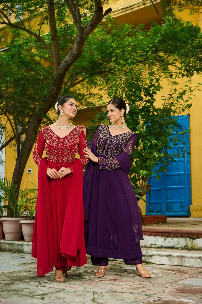 Embroidered Faux Blooming Anarkali Suit Set