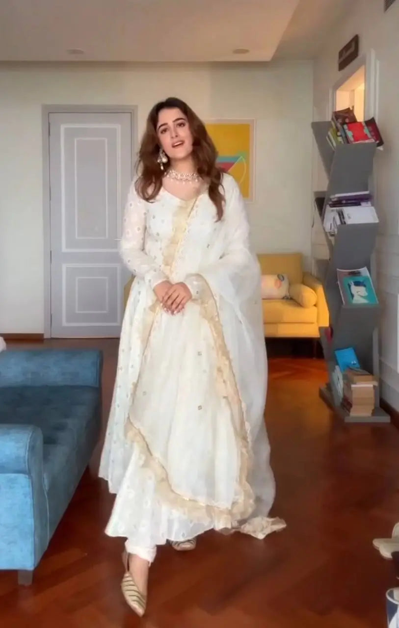 Embroidered Faux Blooming Anarkali Suit Set with Dupatta