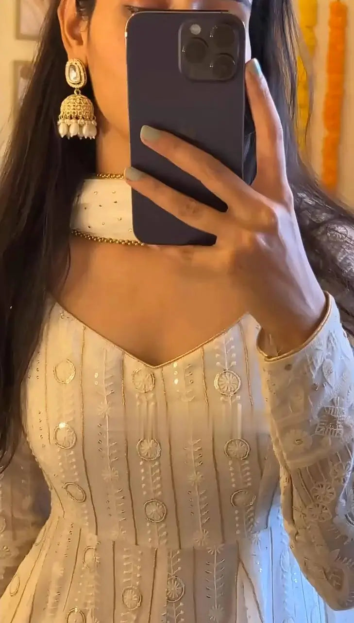 Embroidered Faux Blooming Gown Set with Dupatta