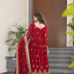 Embroidered Faux Blooming Gown with Dupatta