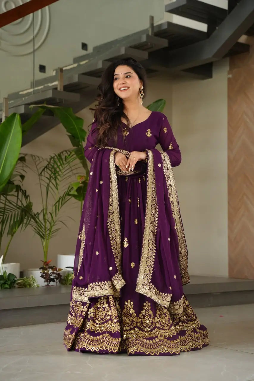 Embroidered Faux Blooming Gown with Dupatta