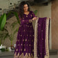 Embroidered Faux Blooming Gown with Dupatta