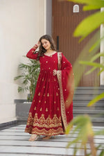 Embroidered Faux Blooming Gown with Dupatta