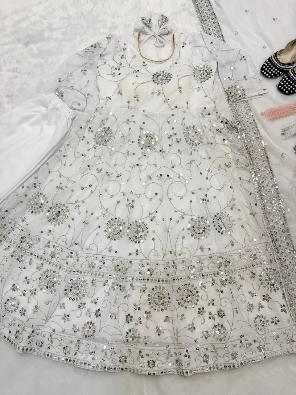 Embroidered Faux Georgette Anarkali Gown Set