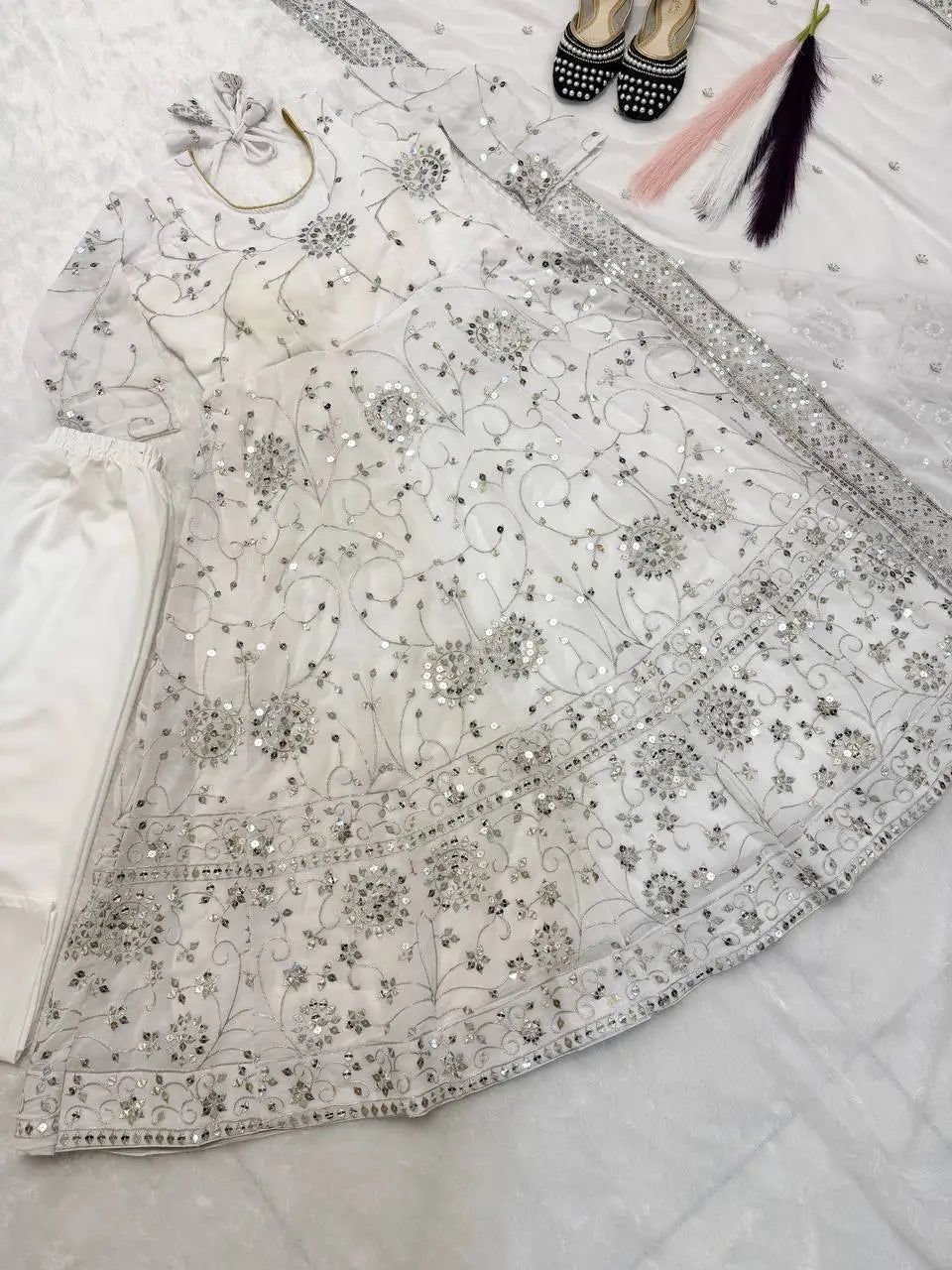 Embroidered Faux Georgette Anarkali Gown Set