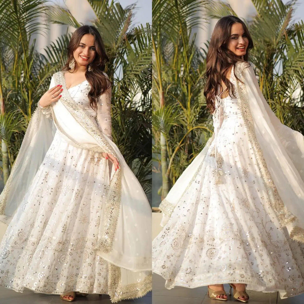 Embroidered Faux Georgette Anarkali Gown Set