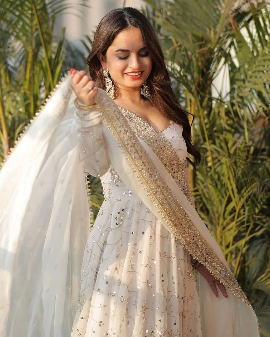 Embroidered Faux Georgette Anarkali Gown Set