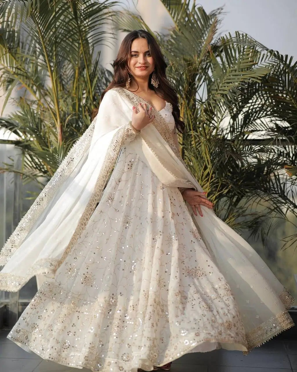Embroidered Faux Georgette Anarkali Gown Set