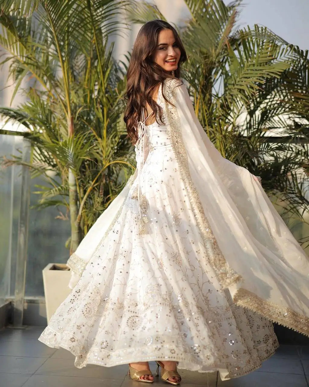 Embroidered Faux Georgette Anarkali Gown Set