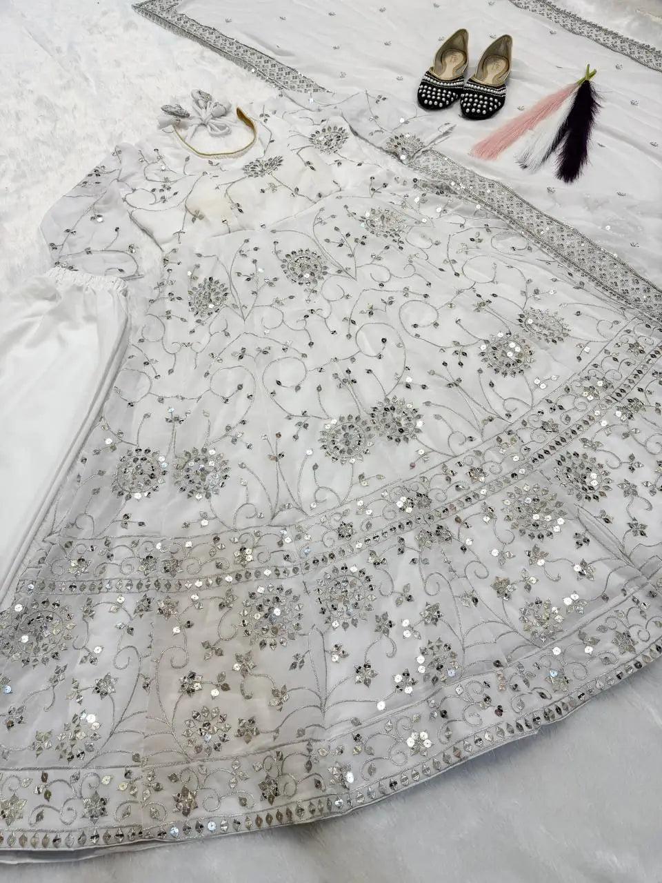 Embroidered Faux Georgette Anarkali Gown Set